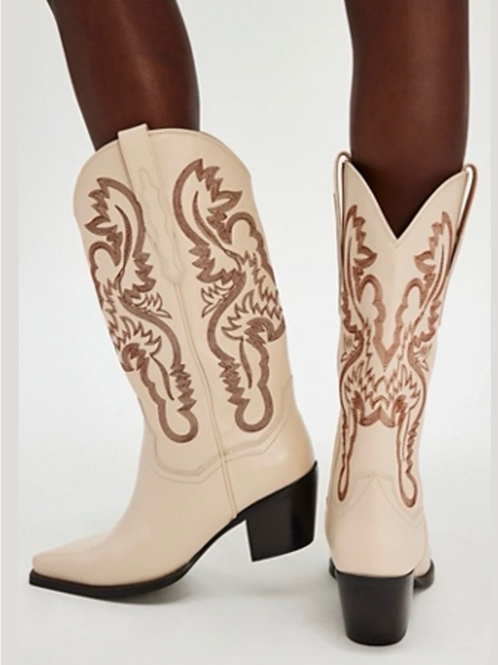 Free People Jeffrey Campbell Women's Cream Embroidered Western Cowboy Boots